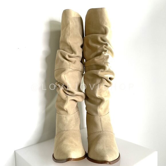 Boho Western | Cream Suede Slouch Boots | Giving Isabel Marant Vibes | Knee High - Picture 6 of 13